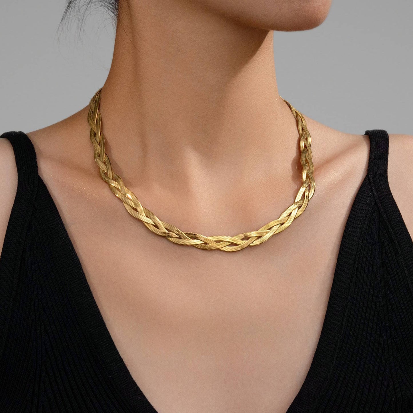 Braided Gold Choker Halsketting, 18K Goud Omhuld