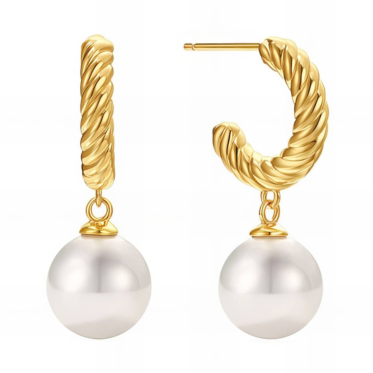 Twist Pearl Hoops Oorbellen, 18K Goud Omhuld