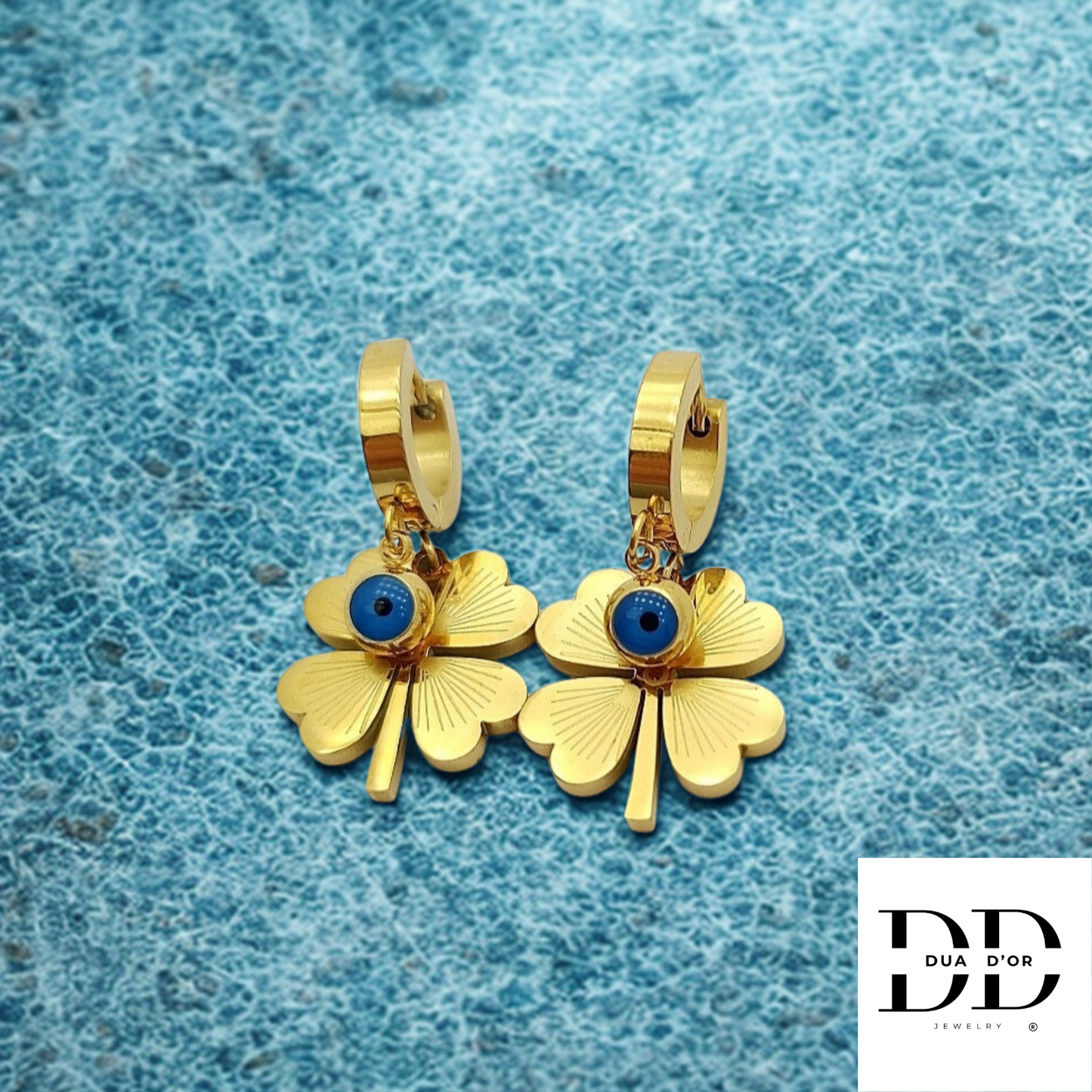 Lucky Eye Clover Oorbellen, ZILVER/GOUD