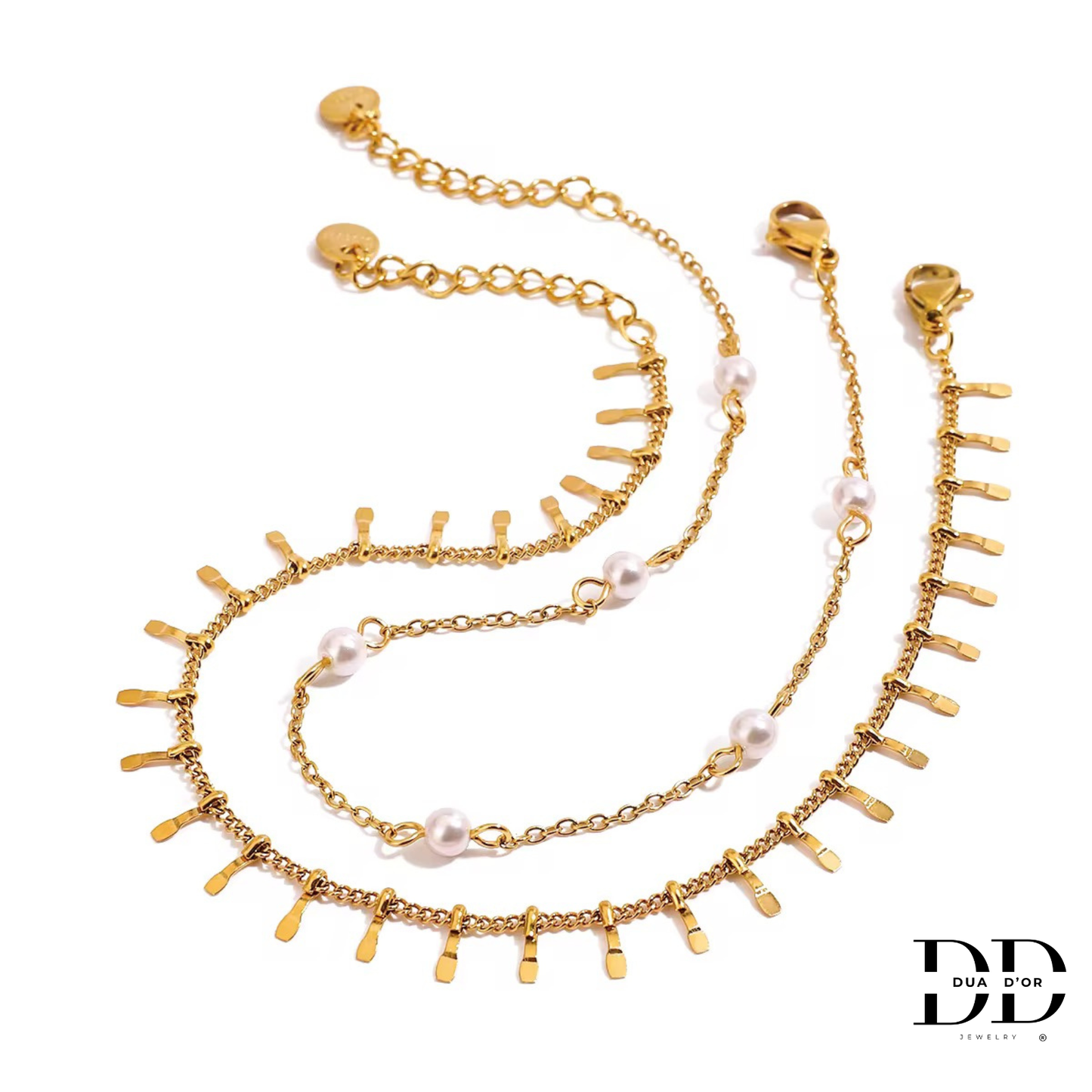 Isla Pearl Dubbele Enkelketting