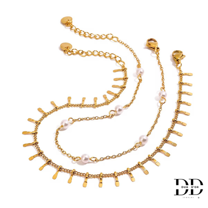 Isla Pearl Dubbele Enkelketting
