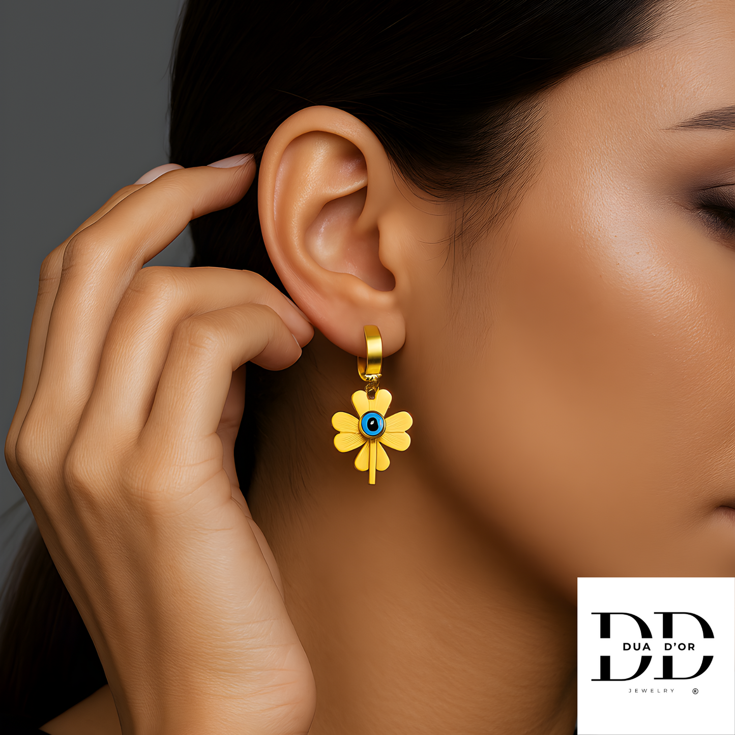 Lucky Eye Clover Oorbellen, ZILVER/GOUD