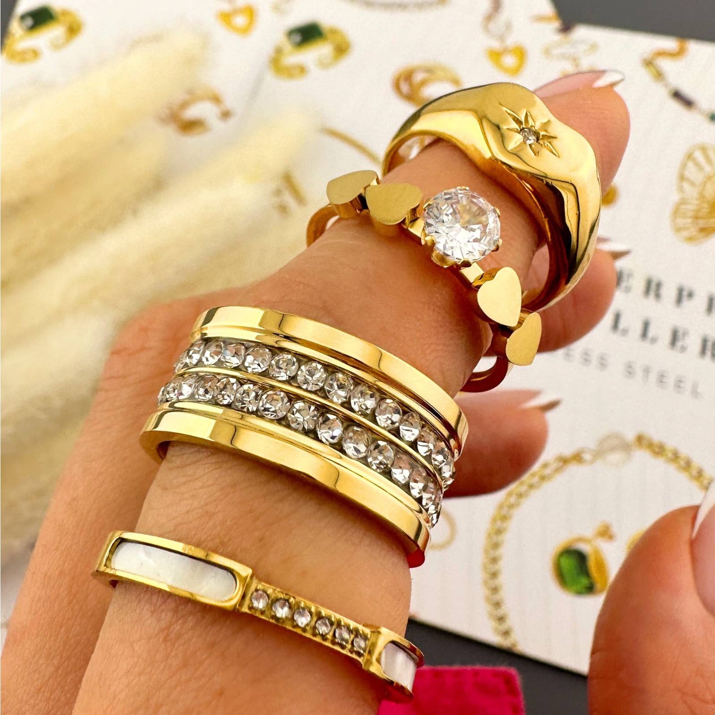 Kalp Yüzük, 18K Altın Kaplama Çelik