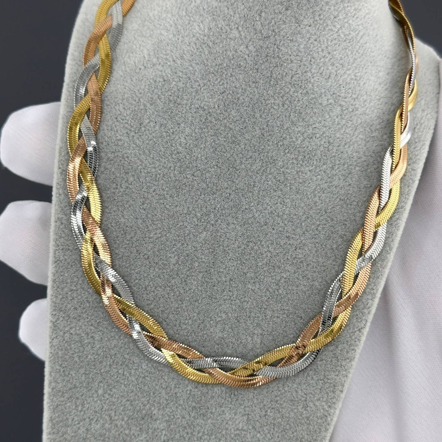 Tricolor Braided Halsketting, 18K Goud Omhuld