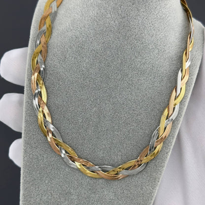 Tricolor Braided Halsketting, 18K Goud Omhuld
