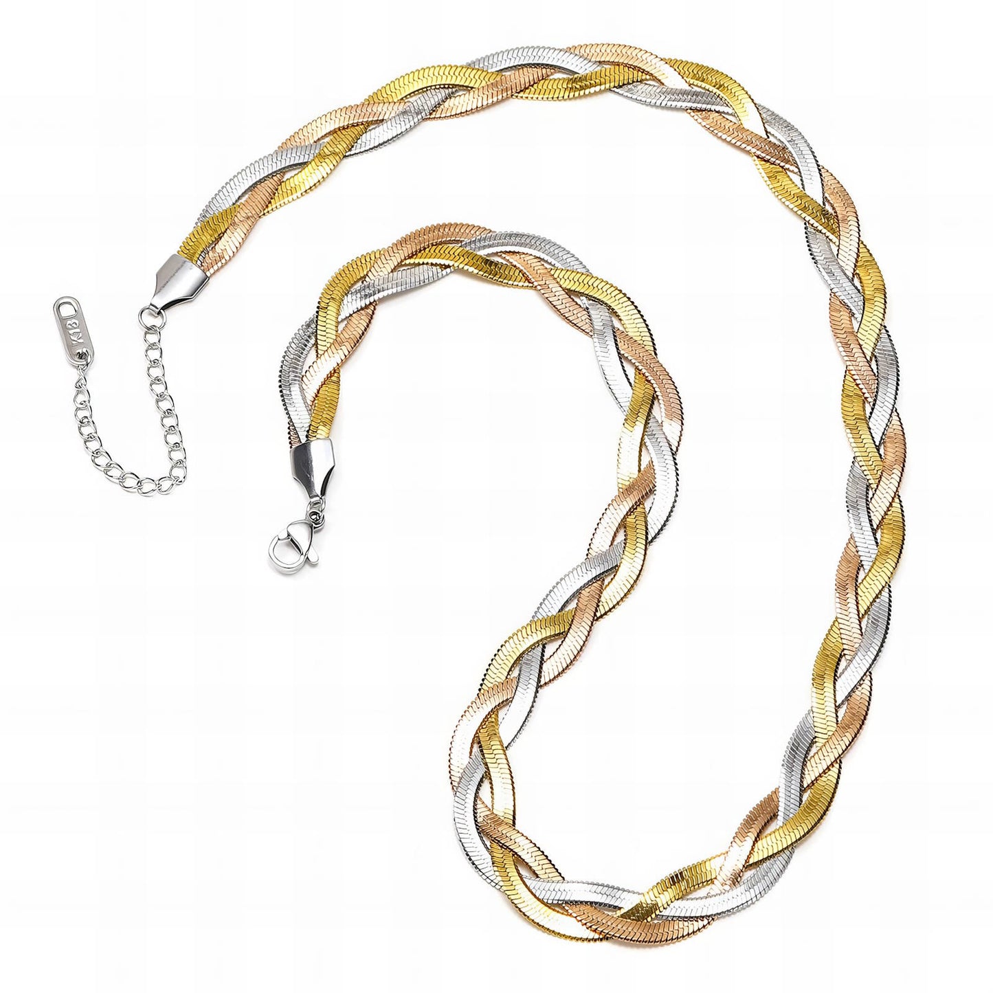 Tricolor Braided Halsketting, 18K Goud Omhuld