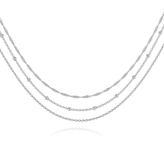 Silver Layered Halsketting,  Stainless Steel