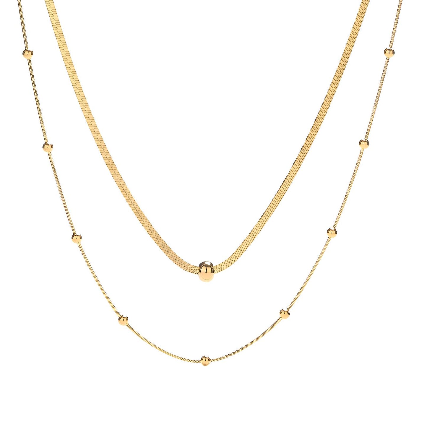 Double Layer Gold Bead Halsketting, 18K Goud Omhuld