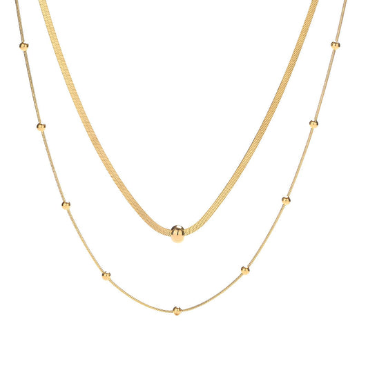 Double Layer Gold Bead Halsketting, 18K Goud Omhuld