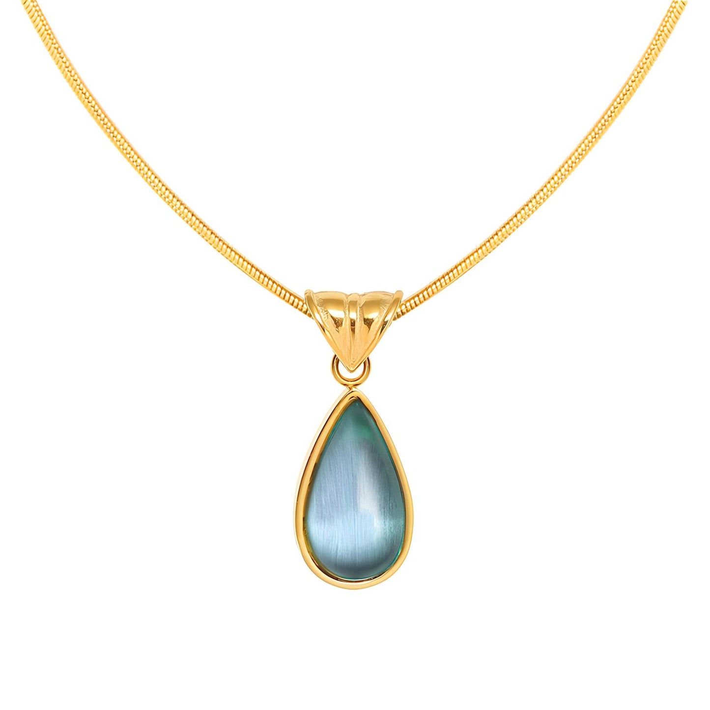 Teardrop Blue Green Stone Halsketting, 18K Goud Omhuld