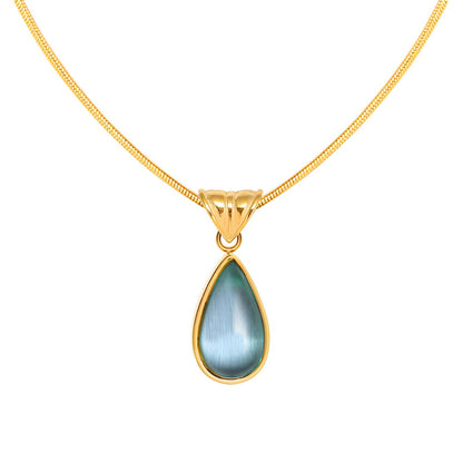 Teardrop Blue Green Stone Halsketting, 18K Goud Omhuld