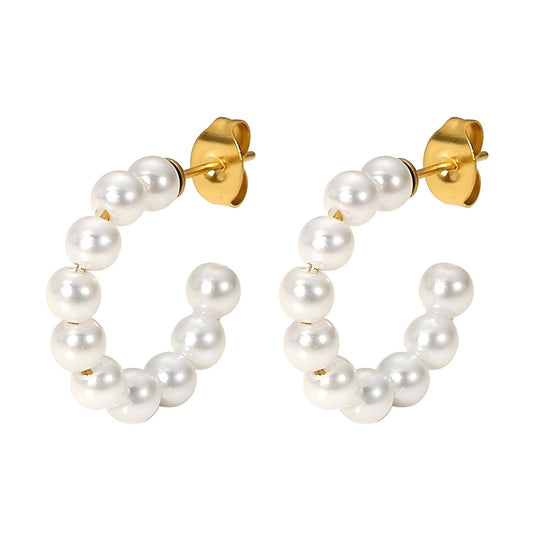 Aurora Pearl Hoops Oorbellen, 18K Goud Omhuld