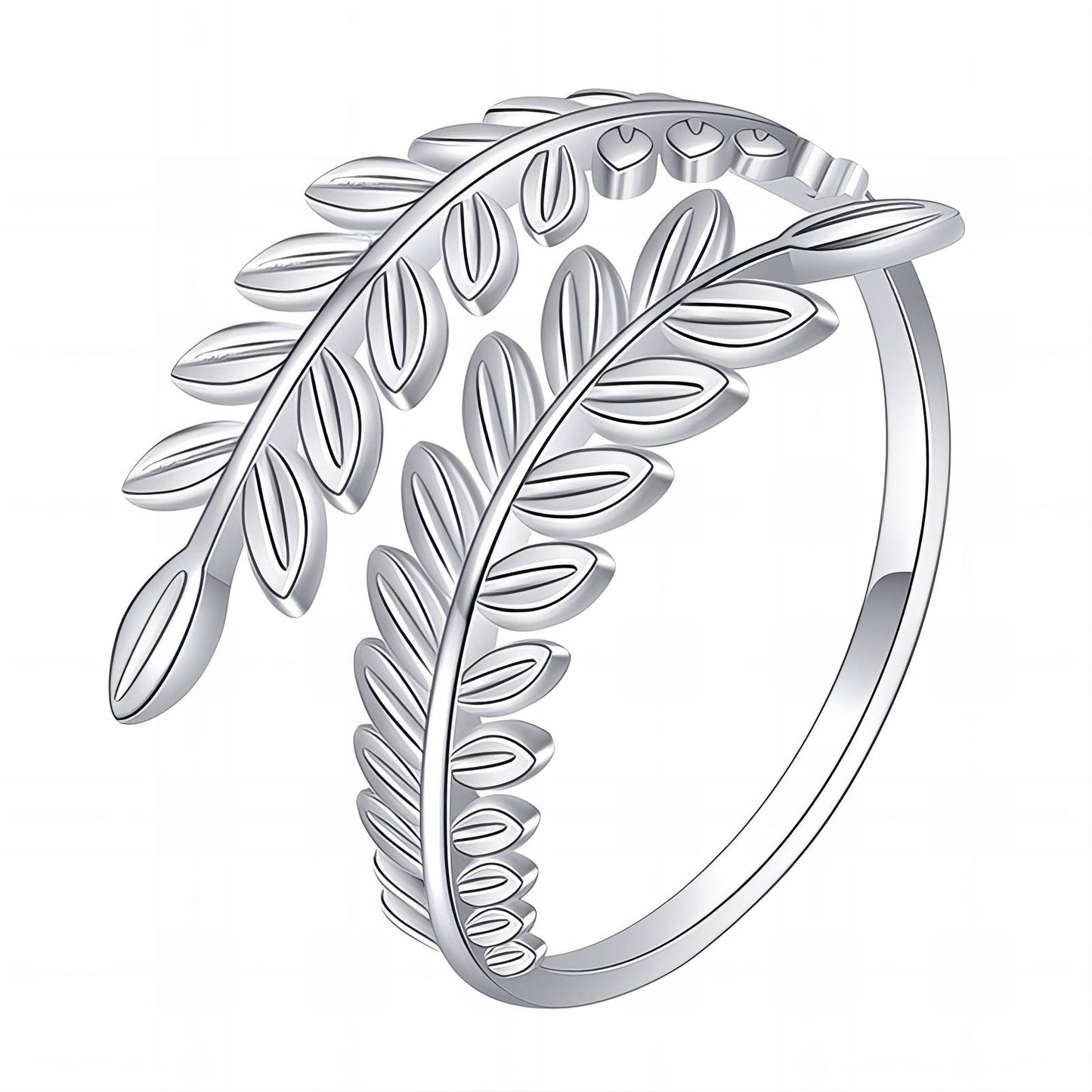 Silver Leaf Open Ring, Stainless Steel