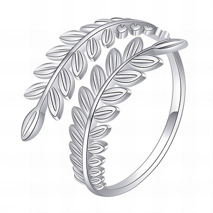 Silver Leaf Open Ring, Stainless Steel