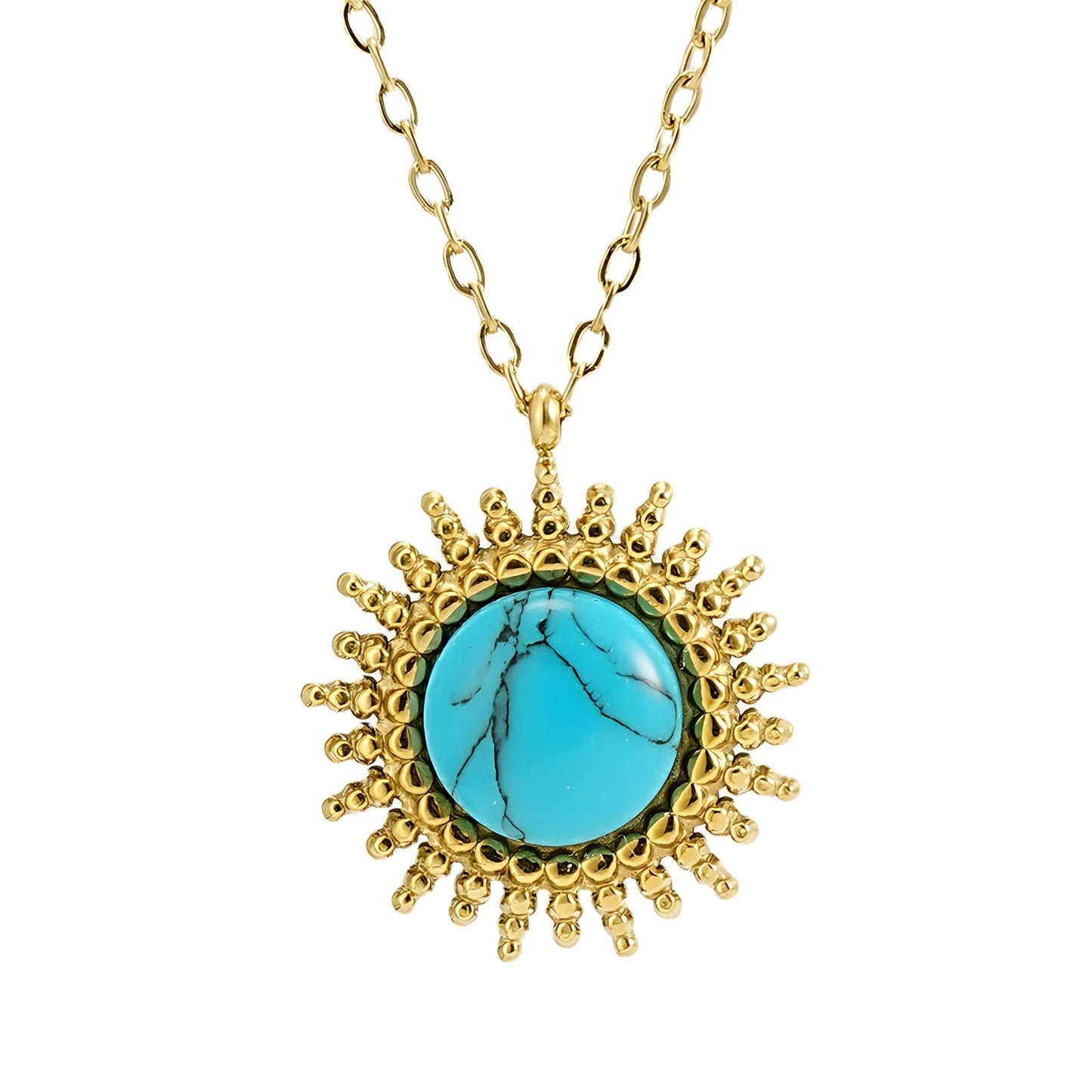 Sunburst Gold Turquoise Stone Halsketting, 18K Goud Omhuld
