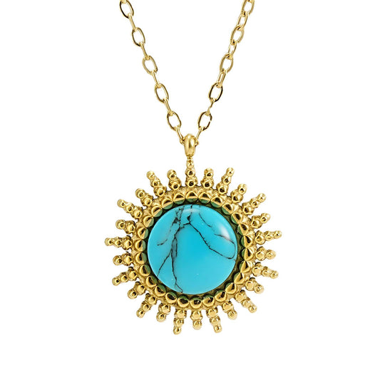 Sunburst Gold Turquoise Stone Halsketting, 18K Goud Omhuld