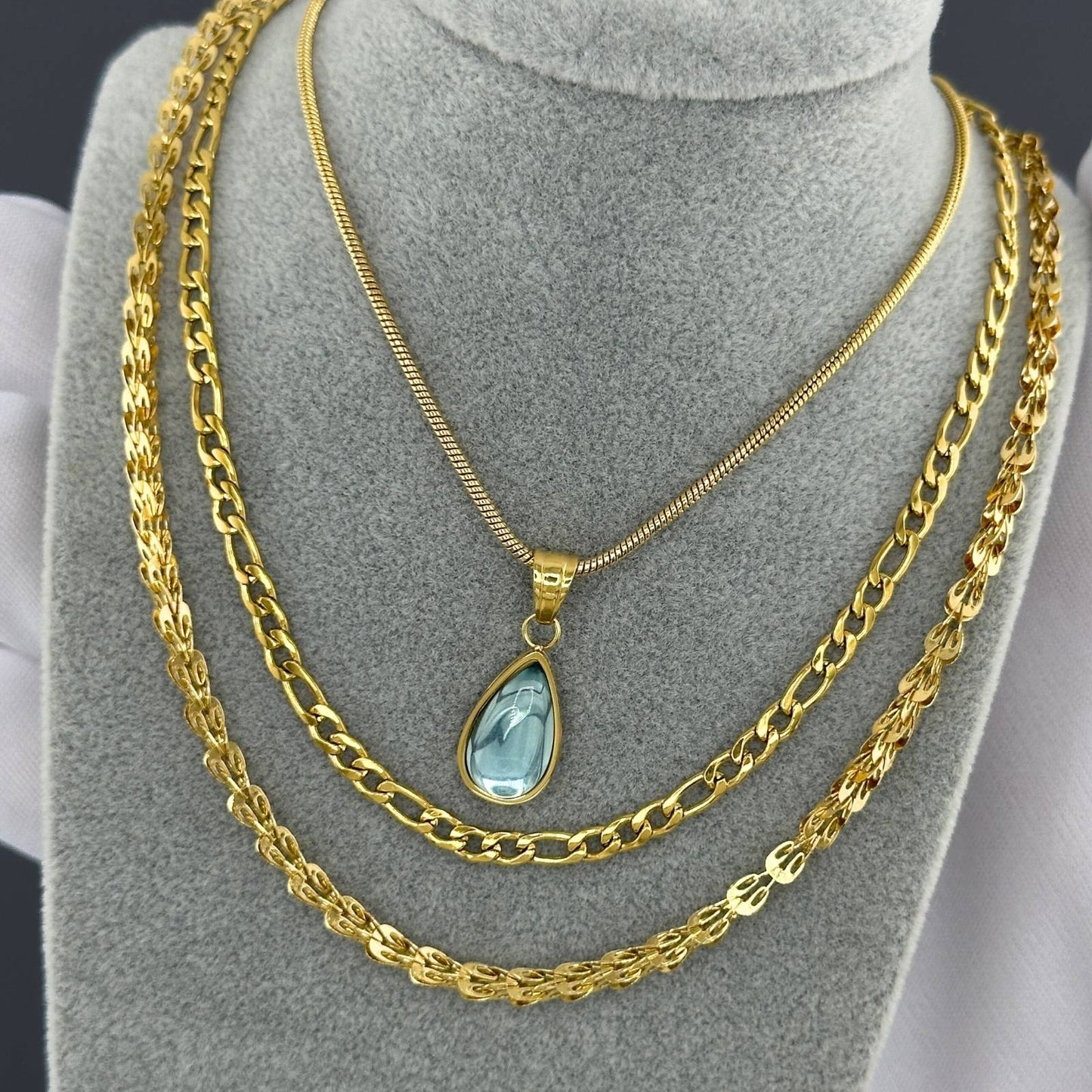 Teardrop Blue Green Stone Halsketting, 18K Goud Omhuld