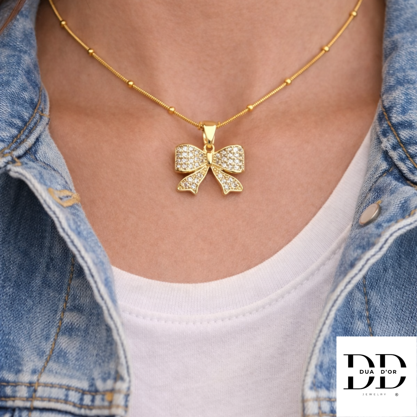 Strikje Zirkonia Halsketting