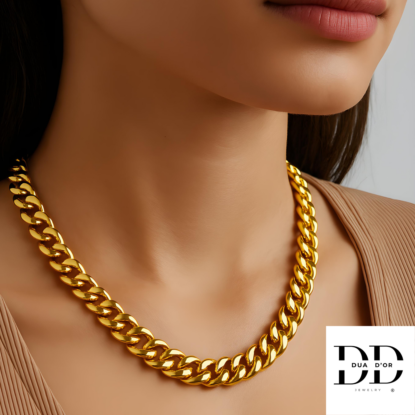 Gouden Cuban Choker, 18K Goud Omhuld