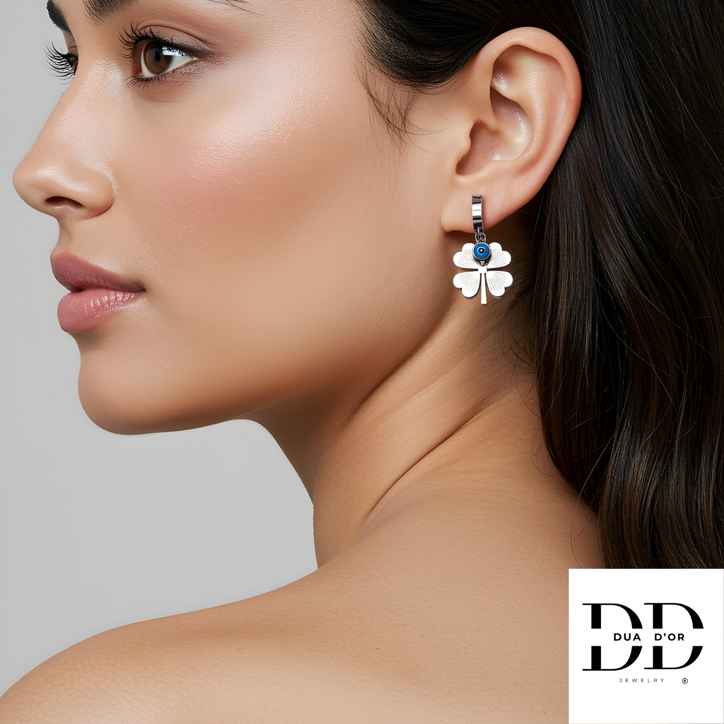 Lucky Eye Clover Oorbellen, ZILVER/GOUD