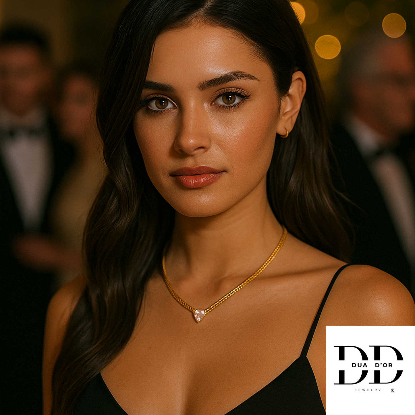 Gold Heart Crystal Halsketting, 18K Goud Omhuld