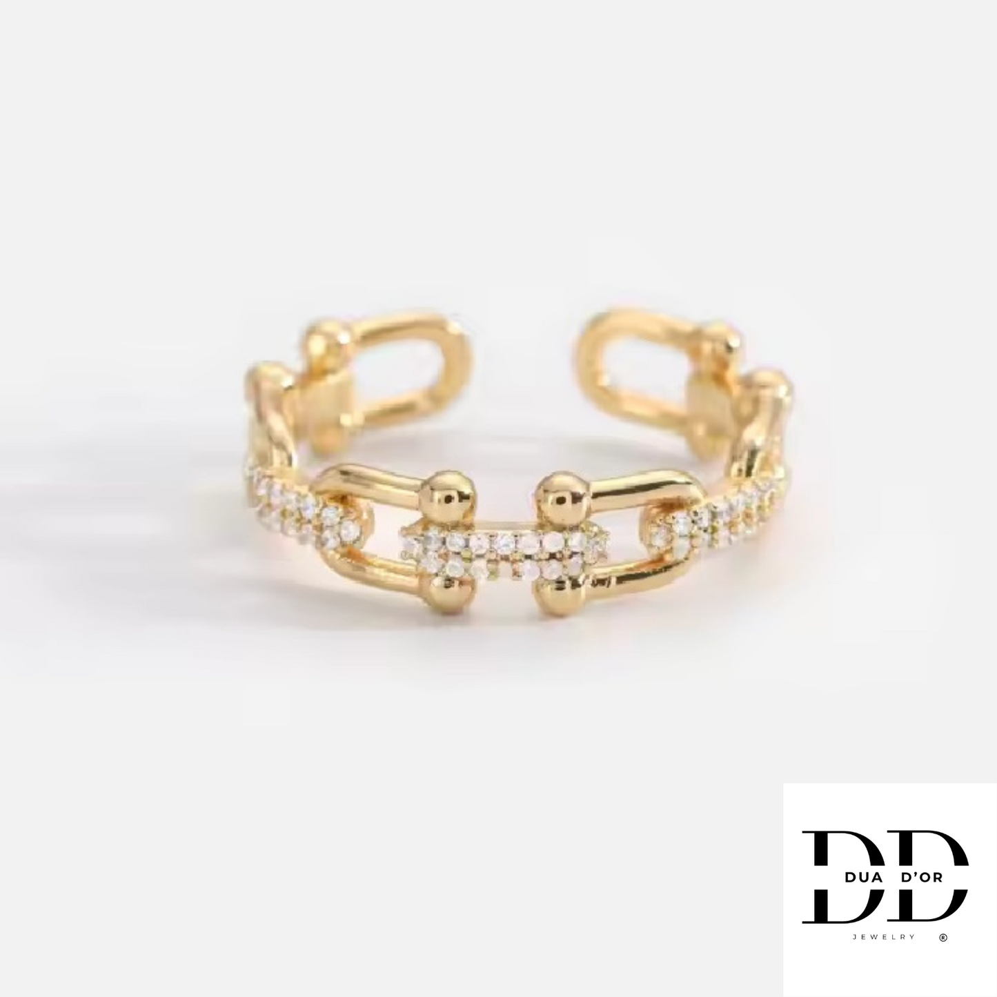 Golden Link Ring, Goud Omhuld, Zirconia steen