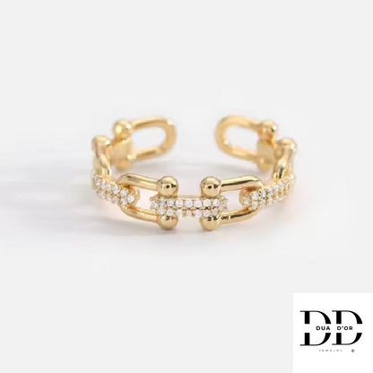 Golden Link Ring, Goud Omhuld, Zirconia steen