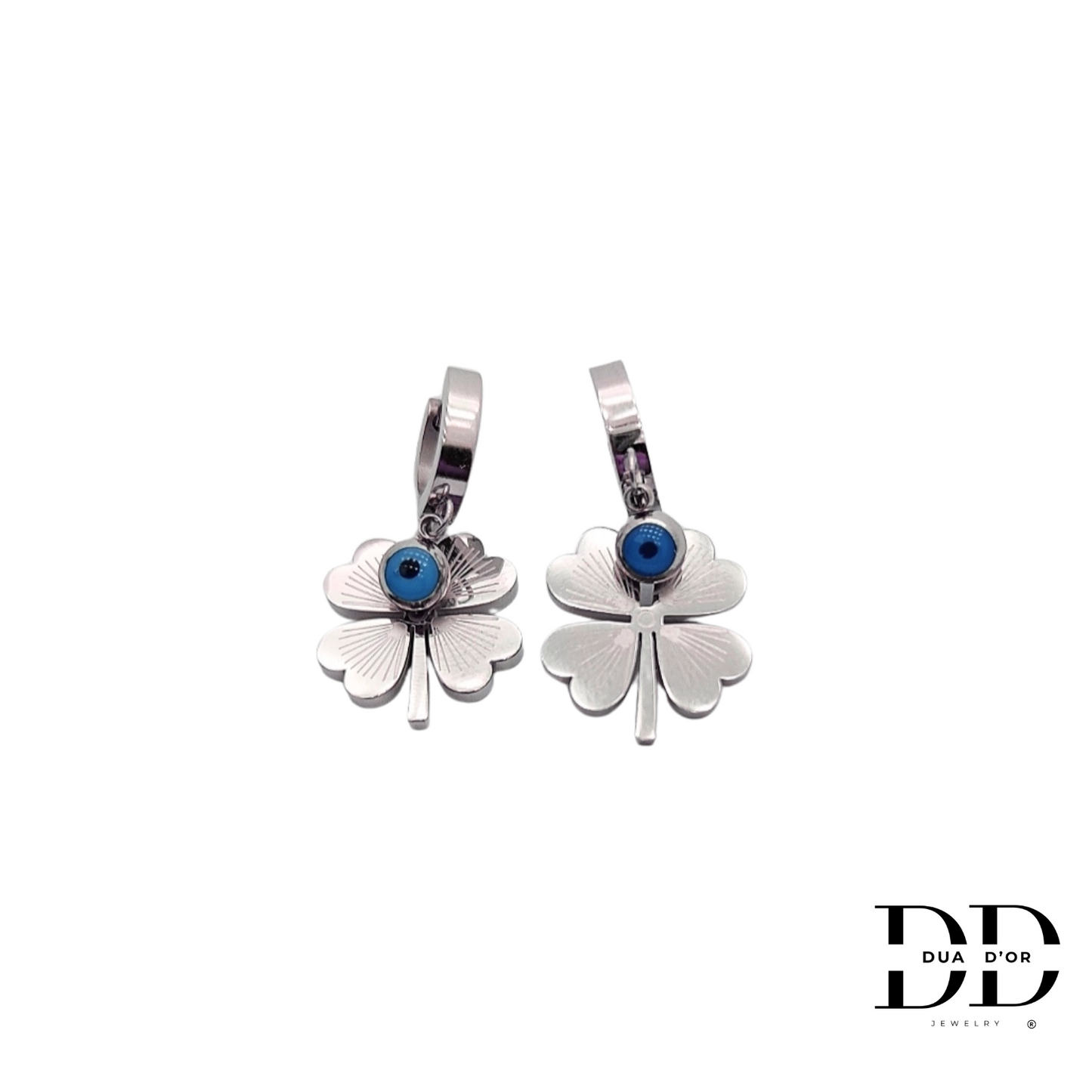 Lucky Eye Clover Oorbellen, ZILVER/GOUD